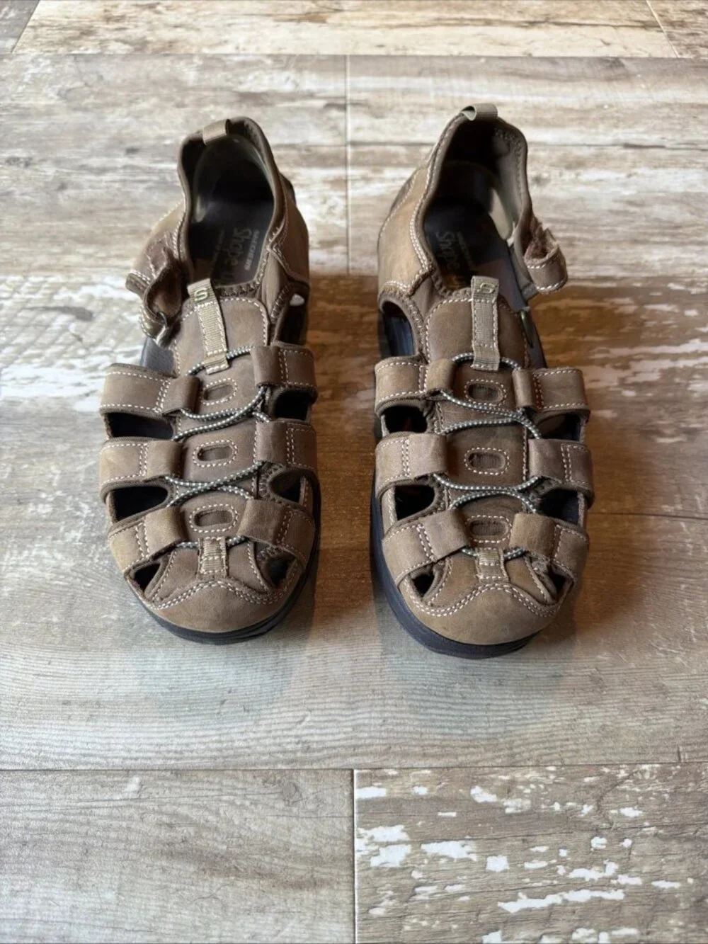 SKETCHERS Strappy Fisherman Sandals Shape Ups Brown Leather Women’s 9.5